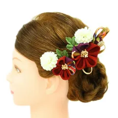 髪飾り 成人式 つまみ細工 赤 振袖 前撮り 袴 花 2点セット 紫 ちりめん 組紐 和柄 かんざし かわいい 粋 日本製 小さい おし No.9-2975