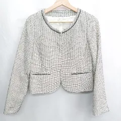 ◇ Θ persodea White label 総柄 長袖 ジャケット サイズ11 オフホワイト ブラック レディース E  【1502180083235】