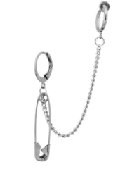 ピアス＆イヤリング 2穴 韓国ファッション メンズ レディース ロングチェーン アクセサリー 片耳用 オルチャン 安全ピンモチーフ チェーン 人気デザイン 耳たぶ 軟骨 