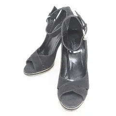 グッチ GUCCI パンプス オープントゥ アンクルストラップ スエード ブラック 黒 35 1/2C