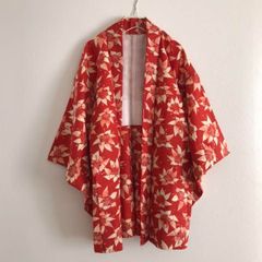 Used＊レトロ花柄羽織 着物 赤 大正ロマン