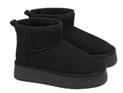 [SLOW＆MELLOW] ムートンブーツ レディース シューズ スノー ブーツ 防寒 対策 ファー スエード 調 シンプル カジュアル 靴 2カラー ショート ブーツ ブーティー 雪 無地 暖かい フェイク ファー スノーシ [ブラック] [24.0 cm]