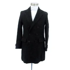 ラグスマックレガー Rags Mcgregor チェスターコート ロング丈 チェック柄 ダブルボタン S 黒 ブラック グレー /HO2