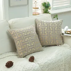 新品 YunJeude クッションカバー シェニール生地 幾何学模様 モノグラム柄 おしゃれ 柔らかい北欧 可愛い ソファ背当て 装飾枕カバー 抱き枕カバー 座布団カバー ピロケース 車 椅子 インテリア飾り 2枚セット (グレーゴールド 45x45)