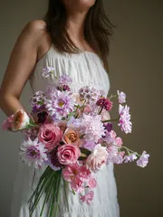 ウェディングブーケ　韓国ブーケ　ピンクブーケ　造花ブーケ　アーティフィシャルフラワー　ウェディングフラワー　♡ブートニア付き♡ ♡送料無料♡