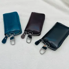 本革！シンプルキーボックス（ブラック/ブラウン/ブルー）ラウンドファスナー大容量かっこいいカギ収納