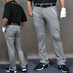 送料無料 アウトレット サンプル品 千鳥格子チェック/Mサイズ 【COMONGOLF/コモンゴルフ】4WAYストレッチ スリット入り ローライズ 総柄ゴルフパンツ(CG-25008) メンズ ゴルフウェア スラックス 春 夏 秋 パシャ売り S-S