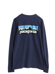 【お得なクーポン配布中!】 パタゴニア 両面 プリント 長袖 Tシャツ メンズ M 18年製 アウトドア ロンT ロングスリーブ P6 バックプリント ボックスロゴ カットソー 紺