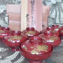 金蒔絵漆器 朱吸物椀 汁椀10客 天然素材 ビンテージ