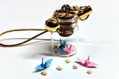 幸運を呼ぶ極小ミニ折鶴ストラップ　翔鶴鈴　Origami Crane wiht strap