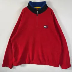 古着 90's/90年代 トミーヒルフィガー TOMMY HILFIGER フリースジャケット ハーフジップ 大きいサイズ ワンポイント XL  レッド メンズ