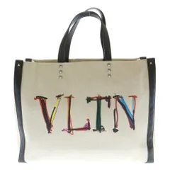 VALENTINO GARAVANI (ヴァレンチノガラヴァーニ) ロックスタッズ ロゴ トートバッグ アイボリー×ブラック キャンバス×レザーのサムネイル