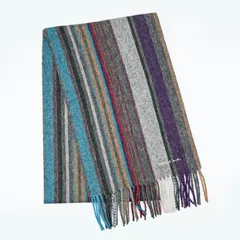 新品 ポールスミス Paul Smith マフラー スカーフ PS リバーシブル トレントストライプ ラムズウール100% メンズ グレー 150K N074 76 英国