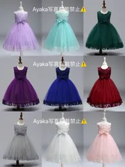 子供　ワンピース　キッズ　ドレス　花柄リボン付き レース　ピアノ発表会　パーティー 誕生日