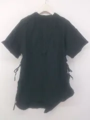 ◇ classicalelf クラシカルエルフ バンドカラー サイドリボン 半袖 シャツ ブラウス サイズL ブラック レディース P  【1302200010742】