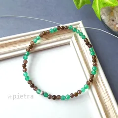 グリーンオニキスとゴールデンオブシディアンとスモーキークォーツのゴムブレスレット　天然石