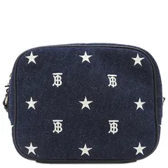 バーバリー BURBERRY ショルダーバッグ スターモノグラム カメラバッグ コットン レザー デニム シルバー金具 紺 白  8044433 【保存袋】【中古】
