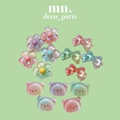 【1つ25円】42個/各3個★デコレーションパーツ　ハンドメイド　クリア　フラワー　リボン　くま