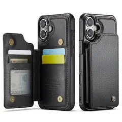 【JDDLang】 iPhone16 ケース カード収納 背面ケース手帳型 16手帳 iphone16 case 高級 PU革 スタンド機能 耐衝撃 滑り防止 携帯カバー アイフォン 16ケース 全面保護 手触りが良い 人気 上質 6.1インチ対応（ブラッ 1