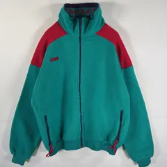 古着 90's/90年代 コロンビア Columbia USA製 フリースジャケット フルジップ ワンポイントロゴ 襟柄付き XL グリーン系 レッド メンズ