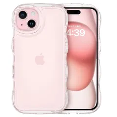 GUAGUA iPhone15 ケース クリア ウェーブ いphone 15 うねうね 透明 ケース TPU 可愛い 韓国 人気 バンパー スマホケース 15 耐衝撃 超軽量 薄型 ワイヤレス充電対応 ストラップホール付き アイフォン15 なみなみ カバー 1