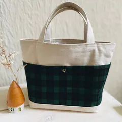 帆布トートバッグ　便利な目隠し布付き（グリーンギンガムチェック）18