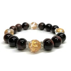 12mm 四神獣金彫水晶×レッドタイガーアイ パワーストーン ブレスレット天然石 開運  [l] 金運 ギャンブル運 お守り 青龍 白虎 玄武 朱雀 （シルバー）メンズ・レディース　男性・女性　数珠ブレス　開運  [l]