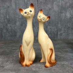 60年代ビンテージ寄り添う姿が微笑ましいペア猫ちゃんの陶器オブジェ