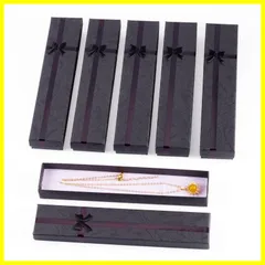 Beadthoven ギフトボックス 長方形 ラッピングボックス ネックレス/ブレスレット/かんざしの収納用 12個セット ブラック 20x4.1x2.2cm 蝶結び付き カードボード ジュエリーケース 紙箱 アクセサリーの収納/展示用 ボックス ケース 小物