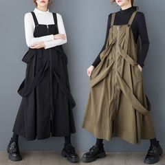春 レディース ミディアム ワンピース おしゃれ ゆったり ストラップ スカート
