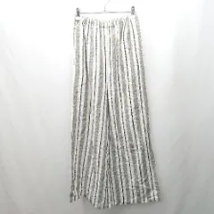 ◇ ⊂ URBAN RESEARCH ウエストゴム ストライプ柄 ワイドパンツ サイズF グレージュ系 ホワイト レディース E  【1503310009071】