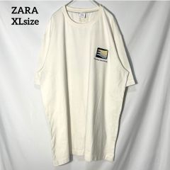 【ZARA】ワッペン 刺繍ロゴ　両面ロゴ　The Blue Sea Journey オーバーサイズ　半袖Tシャツ　アイボリー　XL US古着