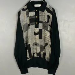 日本製 old Burberrys' オールド バーバリー 長袖 ニット ポロシャツ ブラック×グレー デザイン L