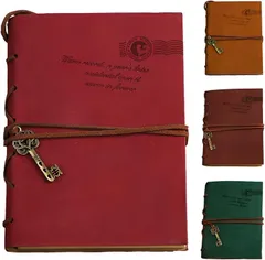 fogman ダイアリー 日記帳 鍵付き おしゃれ かわいい アンティーク レトロ レザー メモ帳(レッド)