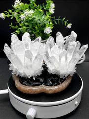 AAA級【入手困難】高透明度天然水晶クラスター& 天然モリオン(黒水晶）チップ(9-12mm)B86B6/156B38A