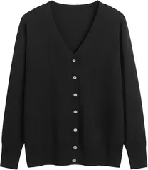 Dep Club 肌触りが良いxきちんと感 スクールカーディガン 女子 大きいサイズ 学生 レディース 無地 事務服 仕事 ニット 上品 Vネック 長袖 柔らか 春 秋 冬(ブラック,  XL)