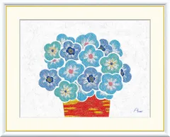 メルカリ絵画　絵 額付( 青緑＋金色の枠 )油絵 uF6-070902　花　ゆり メルカリ絵画 絵 額付( 青緑＋金色の枠 )油絵 uF6-070902 花