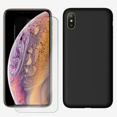 [C213F102]  iPhone Xs ブルーライトカット 液晶保護ガラス付き 黒TPU スマホケース 耐衝撃 カバー ブラック マット 携帯 カバー アイフォンXs アイホンXs iPhone Xs iPhoneXsケース iPhoneXsカバー アイフ