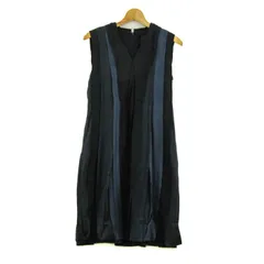 ランバン ワンピース ノースリーブ シルク100% ブランド トップス 日本製 黒 レディース 38サイズ ブラック×紺×グレー LANVIN 【中古】のサムネイル