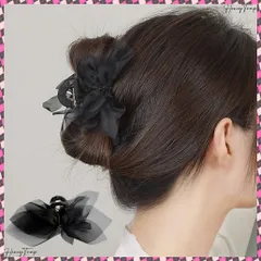 送料無料 バンスクリップ 髪飾り オーガンジー 黒 レディース ヘアクリップ ヘアアクセサリー 大人 まとめ髪 お洒落 オフィス雑貨 結婚式 演奏会 可愛い 女子会 髪留め ヘアアレンジ小物 韓国ヘアアクセ 誕生日 プレゼント