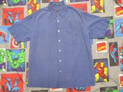 ALFANI シルク半袖シャツ L 紺 アメリカ古着