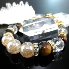 ゴールデンオーラクラック水晶＆タイガーアイブレスレット ※ニューホックタイプ