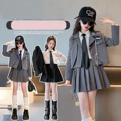 スーツ 女の子 5点セット  フォーマルスーツ おしゃれ 入学式 卒業式 グレー 七五三 JK制服 小学生子供服 キッズ フリルスカート 学生服 高校生 入学式 スカート発表 xzjhcph#