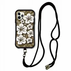 [iPhone14 Plus] スマホショルダー付 iPhone16 Plus i-coronケース アイフォン 15 Plus 14 Pro Max 13 12 11 スマホケース 耐衝撃 カバー 背面保護 ハイビスカス グレー