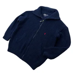 ポロラルフローレン POLO RALPH LAUREN ニット ジップアップ カーディガン 【 厚手 】ネイビー L メンズ 古着 秋冬 ●BL164