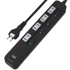 SAYBOUR USBタップ USB-C 1ポート USB-A 1ポート 差込口 4口 電源タップ 雷ガード コンセント 省エネ 個別スイッチ PSE認証済 (5m, ブラック) 1