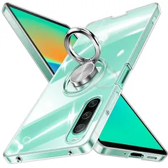 Xperia 10 IV ケース リング 透明 ソニー SO-52C カバー SOG07 スマホケース クリア tpu 耐衝撃 滑り止め シリコン 薄型『改良リング付き』スタンド機能 車載ホルダー 指紋防止 軽量 衝撃吸収 Sony エクスペリア10IV  0