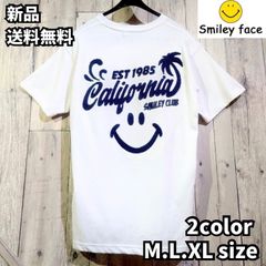 夏物新作【Smiley Face×Cali Surf】 スマイリー1985ロゴサガラ半袖Tシャツ 刺繍 シャツ ニコちゃん スマイリーフェイス 252CF1ST429 アメカジ系 サーフ系 ストリート ホワイト ネイビー 新品 未使用 正規品 送料無料