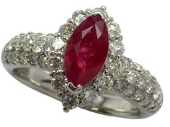 ビルマ産ルビー ダイヤモンドリング Pt900 7.7g 13.5号 GIA鑑別書付き　Jewelry Burma Ruby1.17ct Dia1.22ct Ring