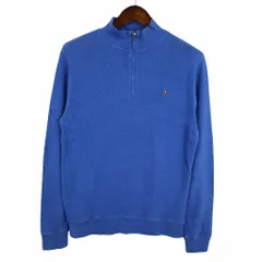 RALPH LAUREN ラルフローレン ハーフジップ 長袖Ｔシャツ サーマル ワンポイントロゴ ブルー (メンズ XL) 中古 古着 O4579